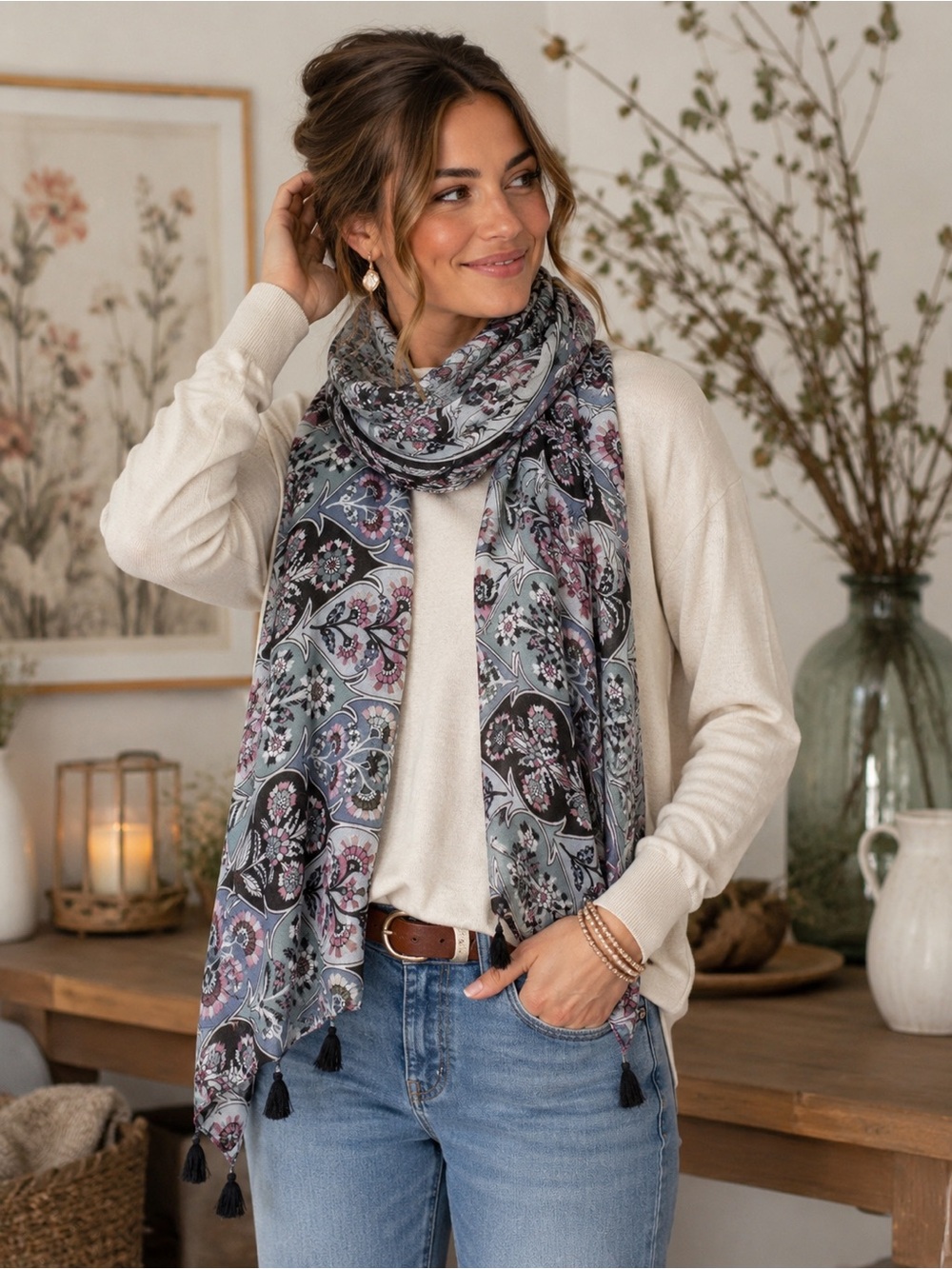 NWT Vera Bradley Ornate Blooms Soft Fringe Tassel Scarf Wrap Shawl